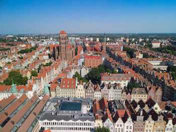 High angle view of buildings in city