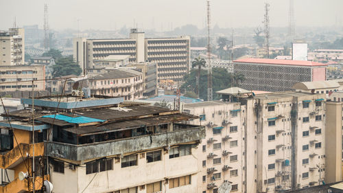 High angle view of buildings in city