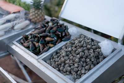 High angle view of food for sale at market stall