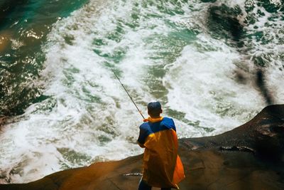 High angle view of man in sea