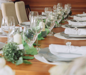 Place setting on table in restaurant
