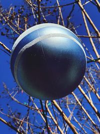 Close-up of blue metal hanging on tree