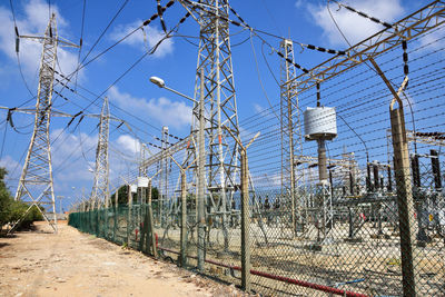 Plants seen through fence against sky