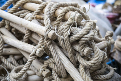 Close-up of ropes tied on rope