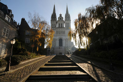 View of temple against building