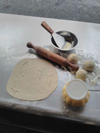 High angle view of preparing food on table