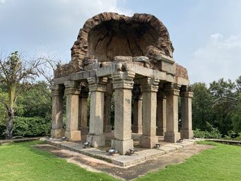 Low angle view of old ruins against sky