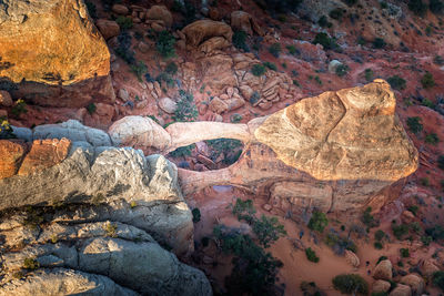 Aerial view on the double o arch in the arches national park, utah