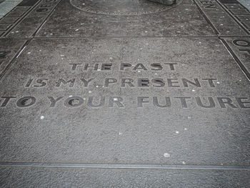 High angle view of text on street