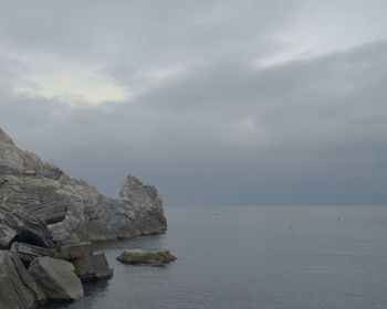 Scenic view of sea against cloudy sky