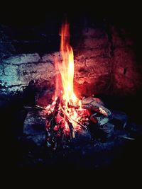 Close-up of fire in the dark