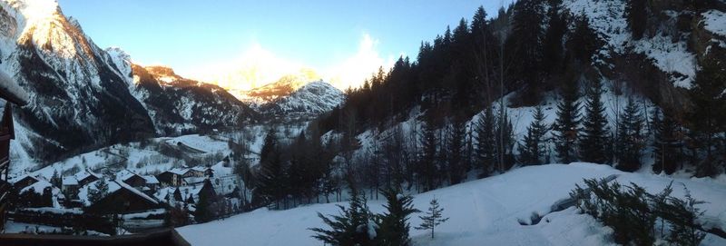 Scenic view of snow covered mountains