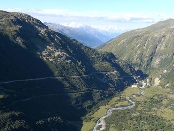 High angle view of mountains against sky