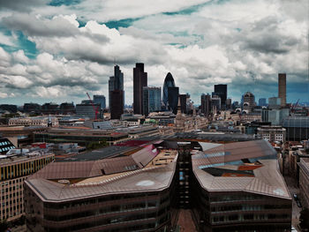 High angle view of cityscape against sky in london