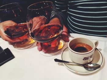 Close-up of coffee cup on table