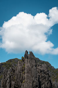 Low angle view of rock formations against sky