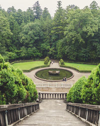 Walkway in park against sky