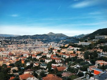 High angle view of townscape against sky