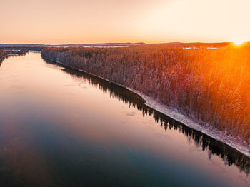 Scenic view of lake against sky during sunset