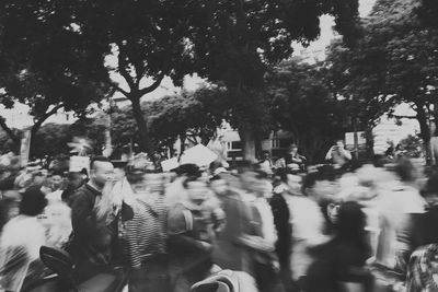 People walking in park