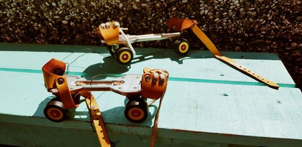 High angle view of toy on table