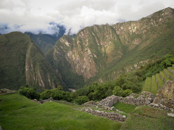 Peruvian andes, machu picchu cusco,south america.ancient terraces and inca houses.mountain range.