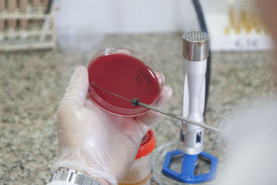 Cropped hand of dentist holding dental equipment