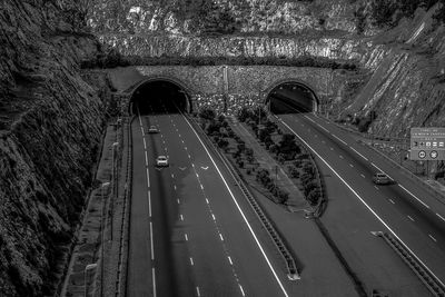 High angle view of highway in tunnel