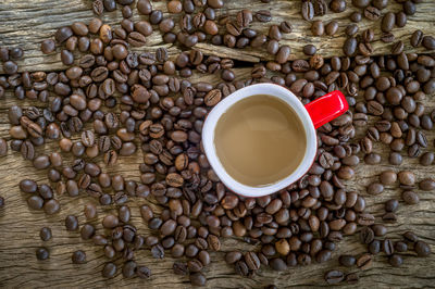 High angle view of coffee beans on table