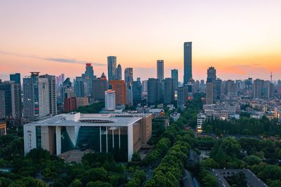 View of buildings against sky during sunset