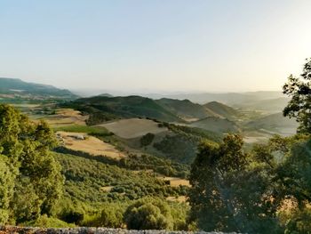 Scenic view of mountains against clear sky