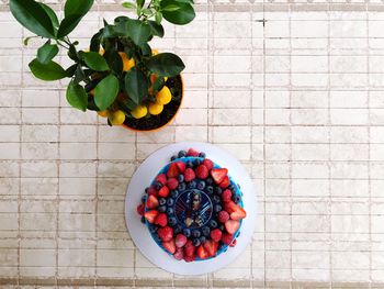 Directly above shot of fruits in bowl on table