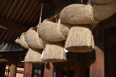 Low angle view of ropes hanging on roof