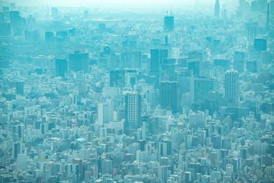 High angle view of modern buildings in city