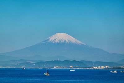 Scenic view of sea against clear blue sky