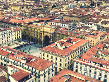 High angle view of buildings in city