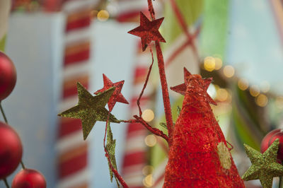 Close-up of christmas decorations on tree