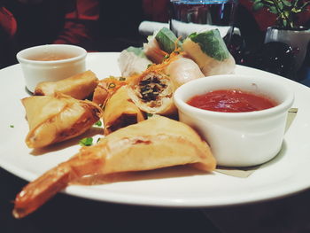 Close-up of seafood served in plate