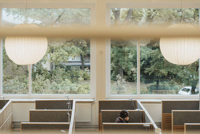 Female student studying in library at university