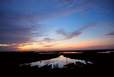 Scenic view of lake against sky during sunset