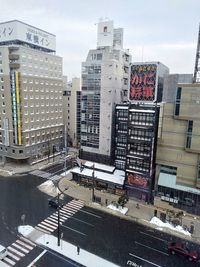 High angle view of buildings against sky