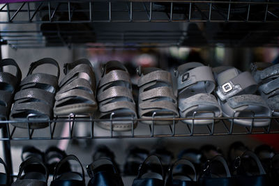 Close-up of shoes in rack