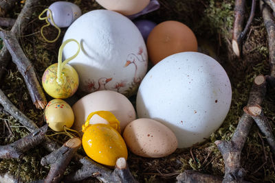 High angle view of decorative easter basket