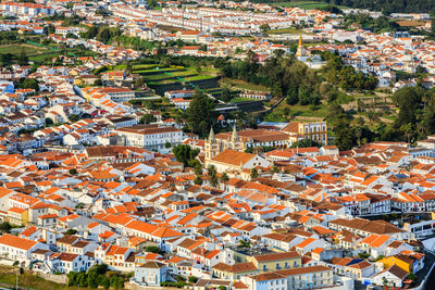 High angle view of buildings in town