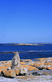 Scenic view of sea against clear blue sky