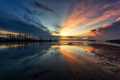 Scenic view of beach against sky during sunset