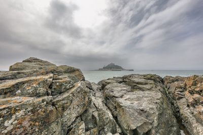 Scenic view of sea against cloudy sky