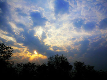 Silhouette of trees against cloudy sky