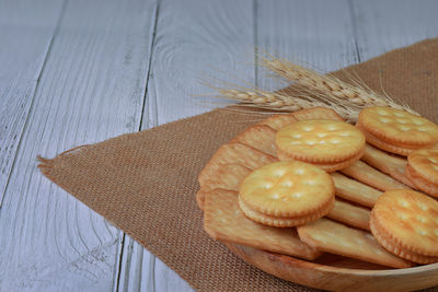 High angle view of bread on table
