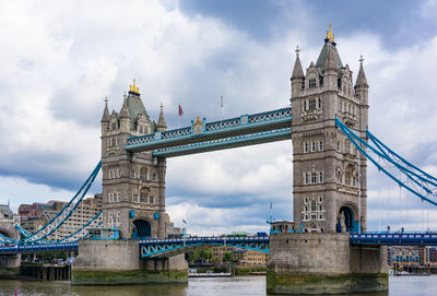 View of bridge over river against cloudy sky